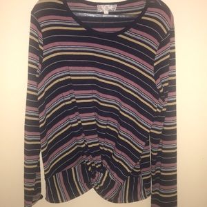 Knotted end long sleeve striped shirt